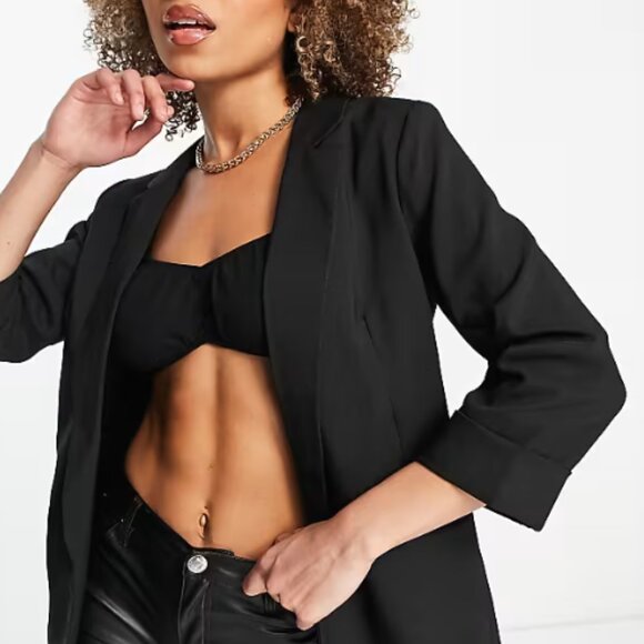 NWT MISSGUIDED Petite Boyfriend Black Blazer - Picture 2 of 4